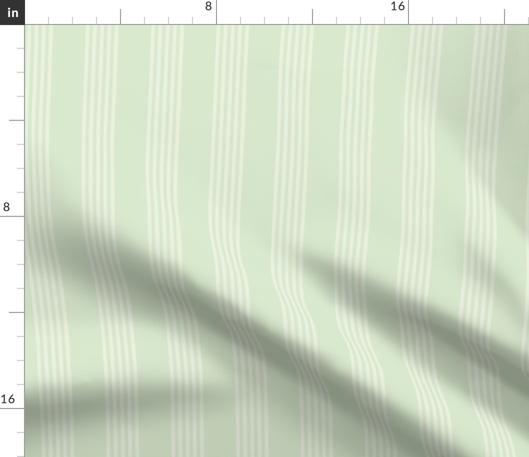 Medium scale / Vertical 5 thin pastel stripes on powder green / Cool neutrals pale muted dull white lines on soft light mint / simple minimal classic 60s 70s modern mens blender