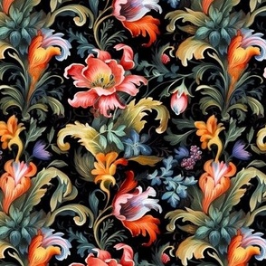 baroque watercolor damask on black
