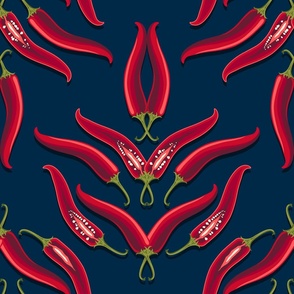 Abstract flower composed of hot pepper on a dark blue background