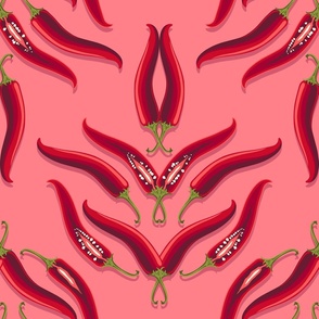 Abstract flower composed of hot pepper on a pink background