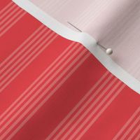 Small scale / Horizontal 5 thin pastel stripes on bright red / Warm monochromatic light rose pale lines on rich deep jewel scarlet / simple classic 60s 70s modern fun bold Christmas blender