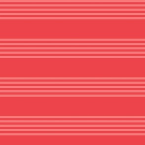 Large scale / Horizontal 5 thin pastel stripes on bright red / Warm monochromatic light rose pale lines on rich deep jewel scarlet / simple classic 60s 70s modern fun bold Christmas blender