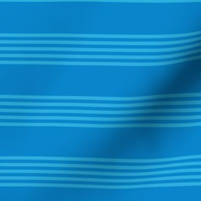 Medium scale / Horizontal 5 thin pastel stripes on bright blue / Cool monochromatic light sky blue pale lines on rich deep jewel sapphire / simple classic 60s 70s modern fun bold winter blender