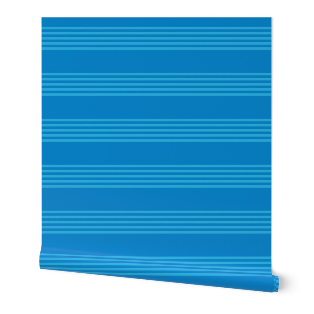 Large scale / Horizontal 5 thin pastel stripes on bright blue / Cool monochromatic light sky blue pale lines on rich deep jewel sapphire / simple classic 60s 70s modern fun bold winter blender