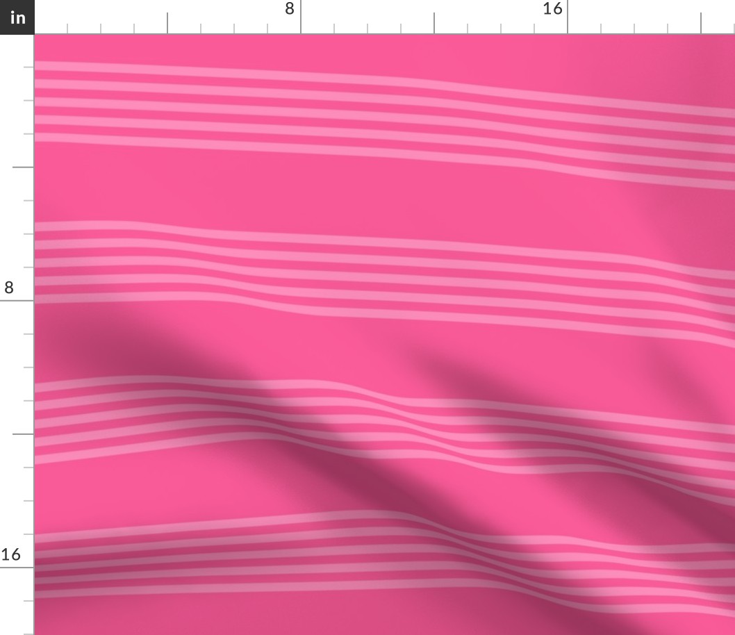 Large scale / Horizontal 5 thin pastel stripes on bright pink / Cool monochromatic light rose pale lines on rich deep jewel fuchsia / simple classic 60s 70s modern fun bold hot dark blender
