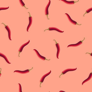 Non-directional drawing of hot pepper on a light orange background