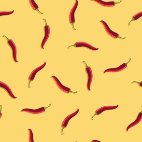 Non-directional drawing of hot pepper on a yellow background