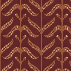 (L) Leaves stripes coordinate in terracotta and earthy wine red