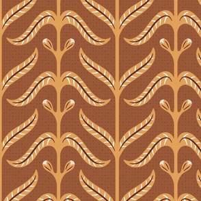 (L) Leaves stripes coordinate in terracotta and orange 
