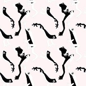 Black and White Leaping Frogs on Light Pink 