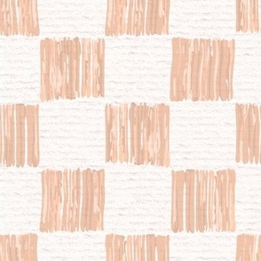 Hand drawn 2” inch squares, watercolour checkerboard pattern – painted geometric brush strokes on a warm cream watercolour paper texture. Beige and ecru with peach fuzz and apricot orange.