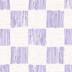 Hand drawn 2” inch squares, watercolour checkerboard pattern – painted geometric brush strokes on a warm cream watercolour paper texture. Beige and ecru with digital lavender and lilac purple.