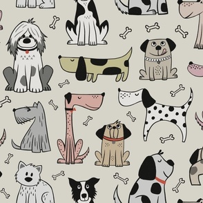 dogs - colored / beige background - hand drawn (large scale)
