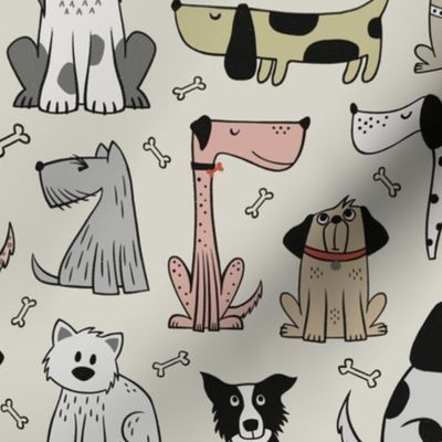  dogs - colored / beige background - hand drawn (medium scale)