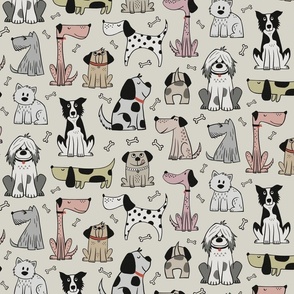  dogs - colored / beige background - hand drawn (medium scale)