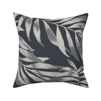 Large Half Drop Painterly Tropical Palm Leaves in Monochrome Dulux Limed White Quarter with Oolong Grey Background
