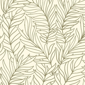 Willa Outlined Leaves Large Scale Olive Green on Cream