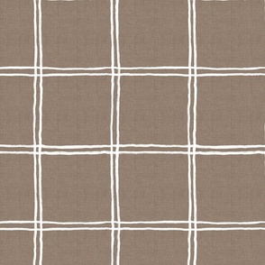 (L) Rustic Windowpane Checks - White Stripes on Earthy Leather Brown