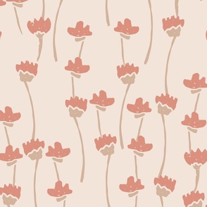 Large - Quirky Boho Flowers - Block Print Inspired - Soulful Boho Nursery - Warm Minimalism - Terra Cotta x  Muted Blush