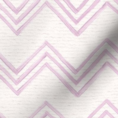 Hand drawn watercolor chevron zig zag stripes – painted geometric brush strokes on a warm cream watercolour paper texture. Beige and ecru with fondant pink and candyfloss pink.