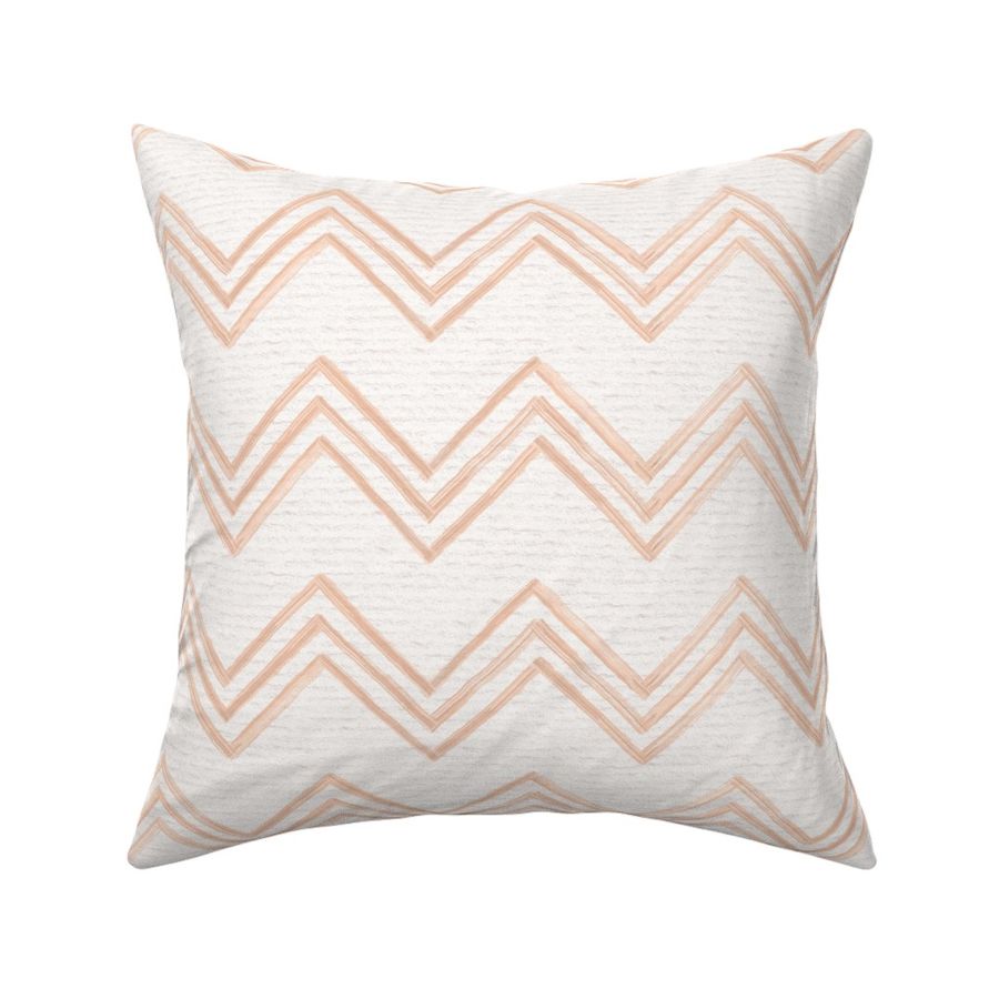 Hand drawn watercolor chevron zig zag stripes – painted geometric brush strokes on a warm cream watercolour paper texture. Beige and ecru with peach fuzz and apricot orange.