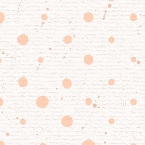 Hand drawn watercolour polka dots and paint splashes – painted geometric brush strokes on a warm cream watercolour paper texture. Beige and ecru with peach fuzz and apricot orange.