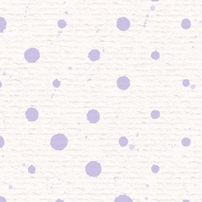 Hand drawn watercolour polka dots and paint splashes – painted geometric brush strokes on a warm cream watercolour paper texture. Beige and ecru with digital lavender and lilac purple.