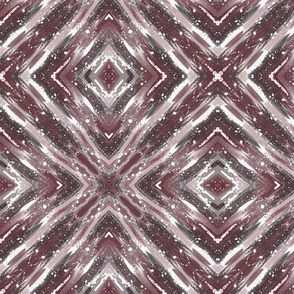 White ornament on a dark red-brown background. Oriental ikat ornament with watercolor effect. 