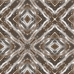 White, beige ornament on a dark brown background. Oriental ikat ornament with watercolor effect.