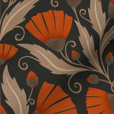 arts and crafts wildflowers - floral - orange / dark background  (large)