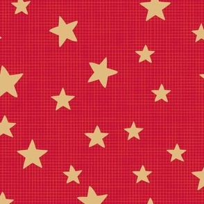 Field of Gold Stars on Red Burlap
