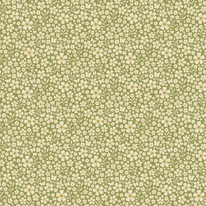 Cream florals on green SMALL