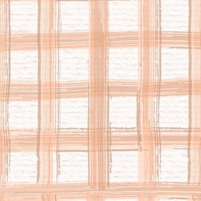 Hand drawn 1” inch wide watercolour gingham pattern – painted geometric brush strokes on a warm cream watercolour paper texture. Beige and ecru with peach fuzz and apricot orange.