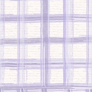 Hand drawn 1” inch wide watercolour gingham pattern – painted geometric brush strokes on a warm cream watercolour paper texture. Beige and ecru with digital lavender and lilac purple.