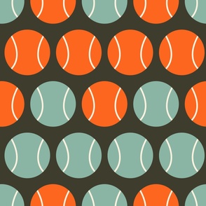 Retro-orange-and-soft-blue-tennis-ball-triangles-on-dark-vintage-grey-XL-jumbo