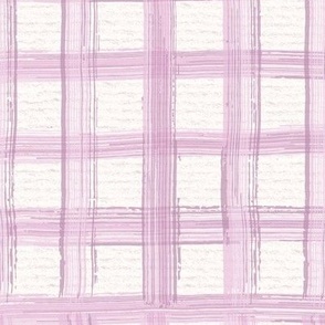 Hand drawn 1” inch wide watercolour gingham pattern – painted geometric brush strokes on a warm cream watercolour paper texture. Beige and ecru with fondant pink and candyfloss pink.