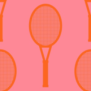 Bold-retro-orange-tennis-rackets-on-plain-soft-retro-pink-XL-jumbo
