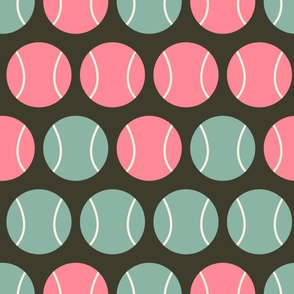 Retro-pink-and-soft-blue-tennis-ball-triangles-on-dark-vintage-grey-XL-jumbo
