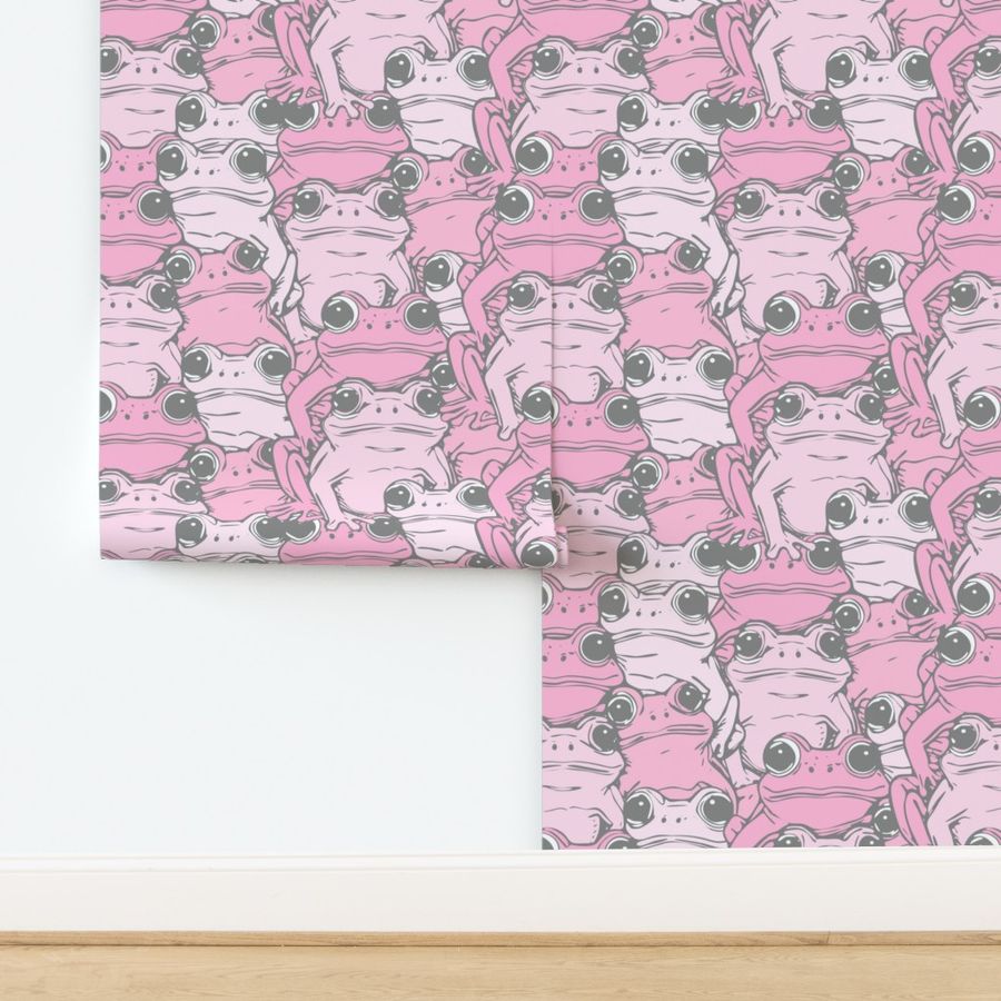 Hand-Drawn Frogs - Whimsical Animal Design for Baby Nursery Soft Pink (L)