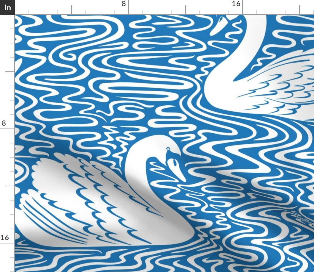 Swan Lake - white on bright blue, Large Scale by Cecca Designs