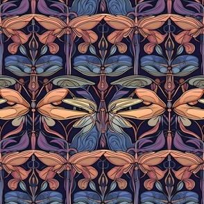art nouveau dragonflies in rich jewel tones