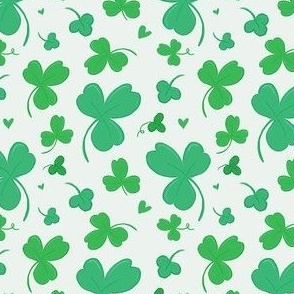 (M) St Patricks Day Lucky Green Shamrocks on White