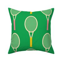 Bold-vintage-yellow-and-retro-pink-tennis-rackets-on-plain-bold-green-XL-jumbo