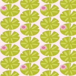 Floating Lily Pads and Flowers on Pink SMALL
