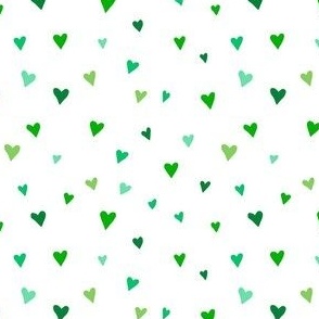 St Patricks Day Ditsy Green Love Hearts on White