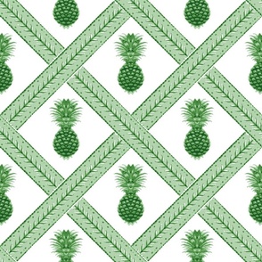 Pineapple Trellis in Green | Green Ribbon in a Lattice Pattern Adorned with Pineapples