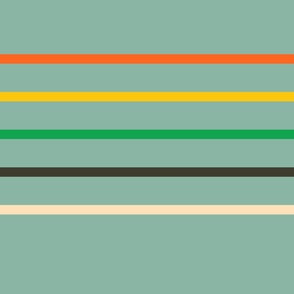 Horizontal-thin-lines-in-retro-orange-beige-green-yellow-grey-on-blue-XL-jumbo