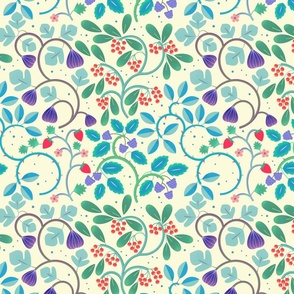 Geometric Wild Berry Botanical -  Cream - Medium Scale