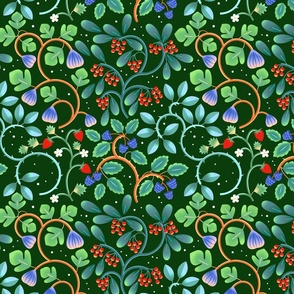 Geometric Wild Berry Botanical -  Green - Medium Scale