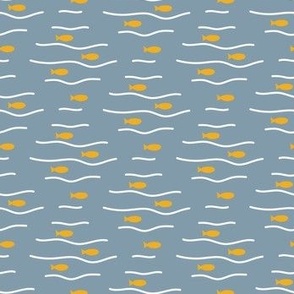 Swimming with the Goldfishes on Smoky Wedgewood Blue: Extra Small
